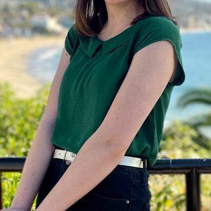 Modcloth Green Cap Sleeve Peter Pan Blouse, size M